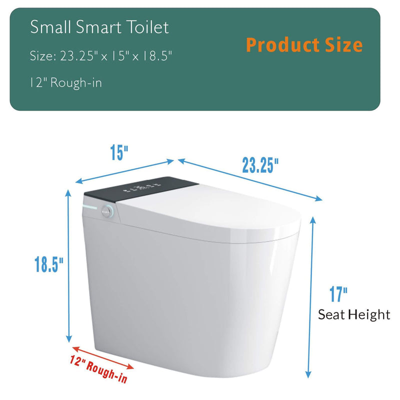 Modern Compact Smart Tankless Toilet With Bidet, Auto Open, Auto Flush, Heated Seat And Air Dryer (SAK51990) - Saksby Wholesale - Product Dimensions