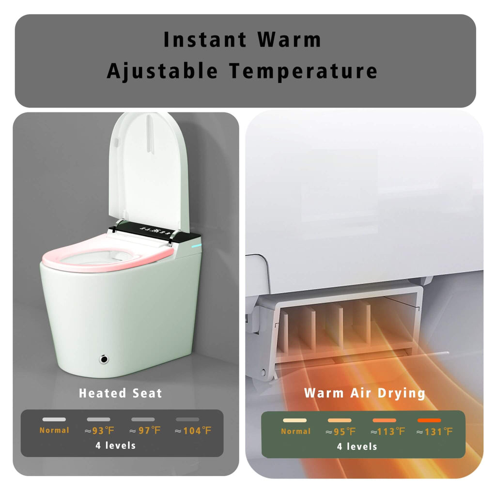 Modern Compact Smart Tankless Toilet With Bidet, Auto Open, Auto Flush, Heated Seat And Air Dryer (SAK51990) - Saksby Wholesale - Temperature