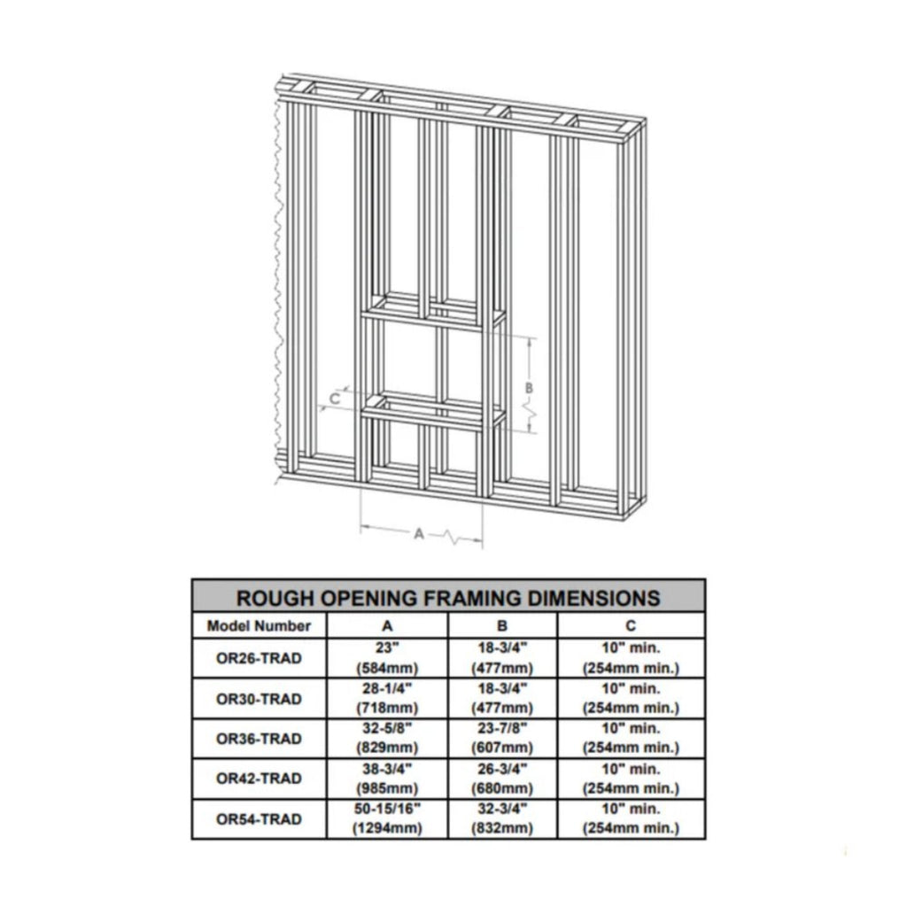 MODERN FLAMES 36" Orion Traditional Heliovision Electric Fireplace [OR36-TRAD] SAKSBY -Framing Dimensions View