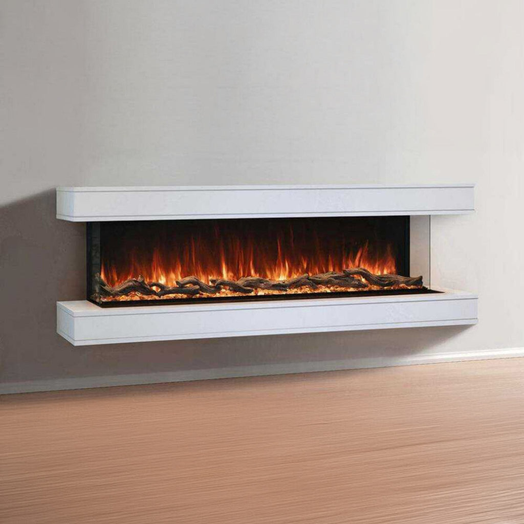 Modern Flames Landscape Pro 56-Inch Electric Fireplace Wall Mount Studio Suite Display, White [WMC-56LPM-RTF] (SAK38425) - Saksby Wholesale - Mounted On White Wall Lifestyle View