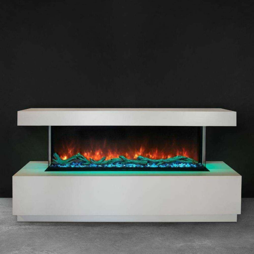 Modern Flames Landscape Pro Multi 44-Inch Linear Multi-Sided Built-In Electric Fireplace [LPM-4416V2] (SAK96355) - Saksby Wholesale - White Mantle Front View With Orange Flames