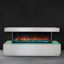 Modern Flames Landscape Pro Multi 56-Inch Linear Multi-Sided Electric Fireplace With Hybrid Flame Technology [LPM-5616V2] (SAK67390) - Saksby Wholesale - Lifestyle Image With Green Flames View