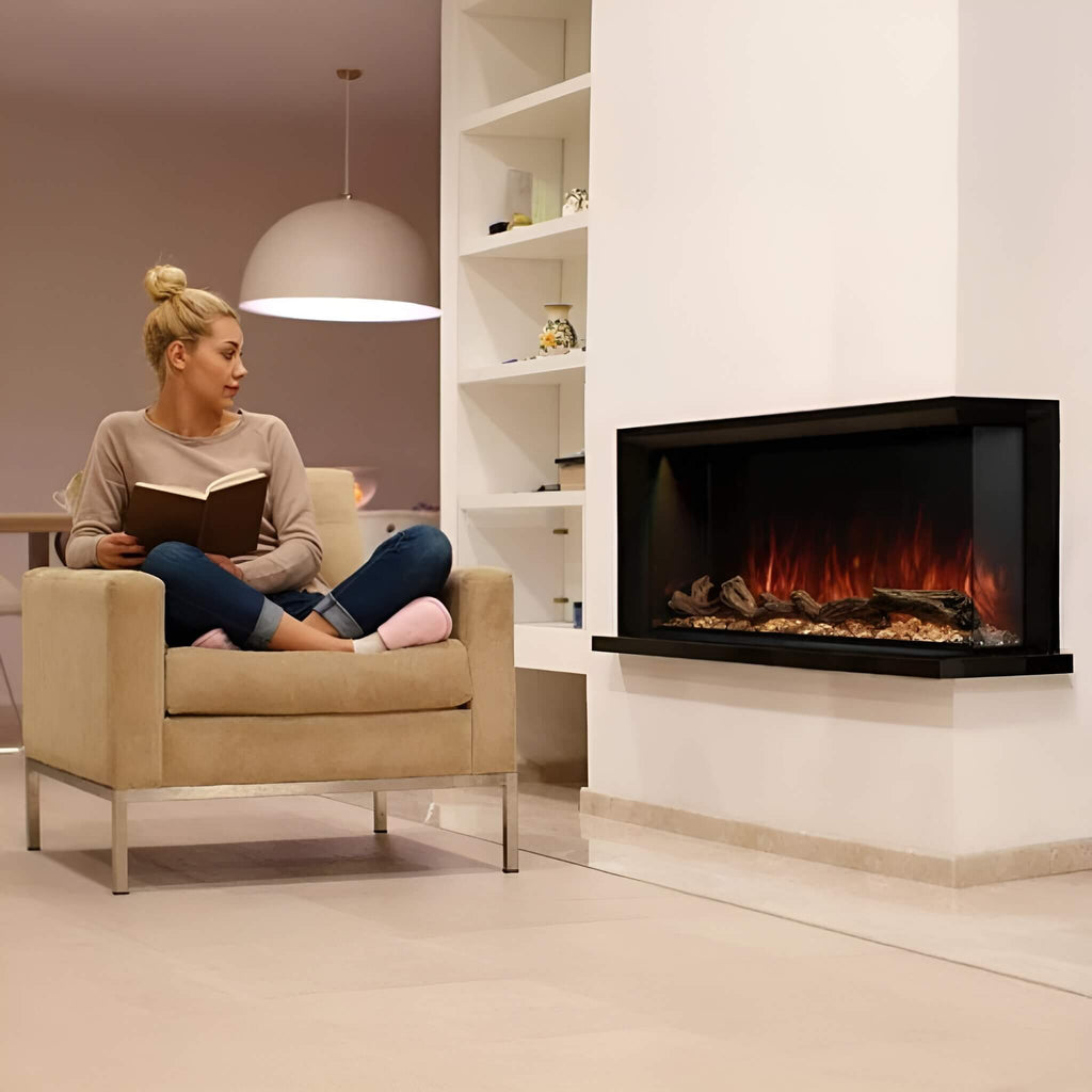 Modern Flames Landscape Pro Multi 56-Inch Linear Multi-Sided Electric Fireplace With Hybrid Flame Technology [LPM-5616V2] (SAK67390) - Saksby Wholesale -Lifestyle Image In Living Room
