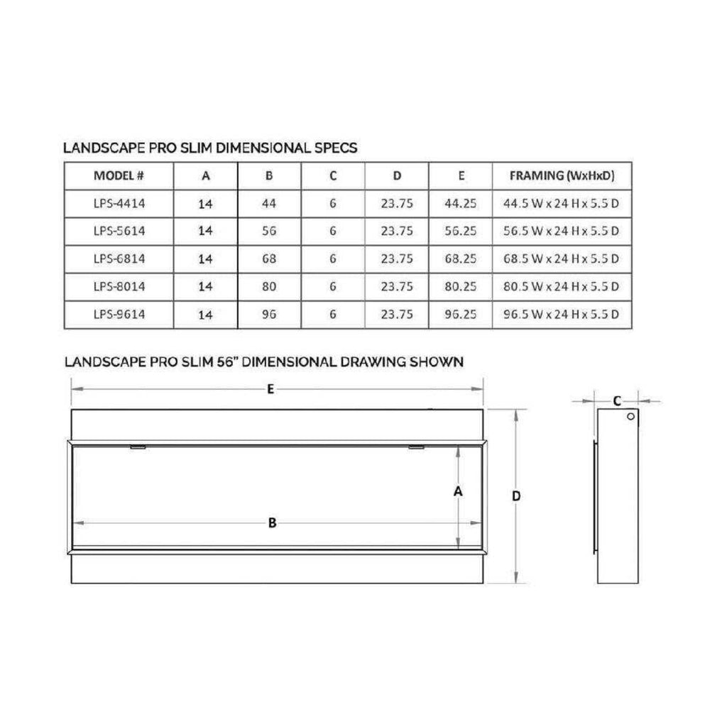 Modern Flames Landscape Pro Slim 68-Inch Built-In Electric Fireplace [LPS-6814V2] (SAK72941) - Saksby Wholesale - Dimensions View