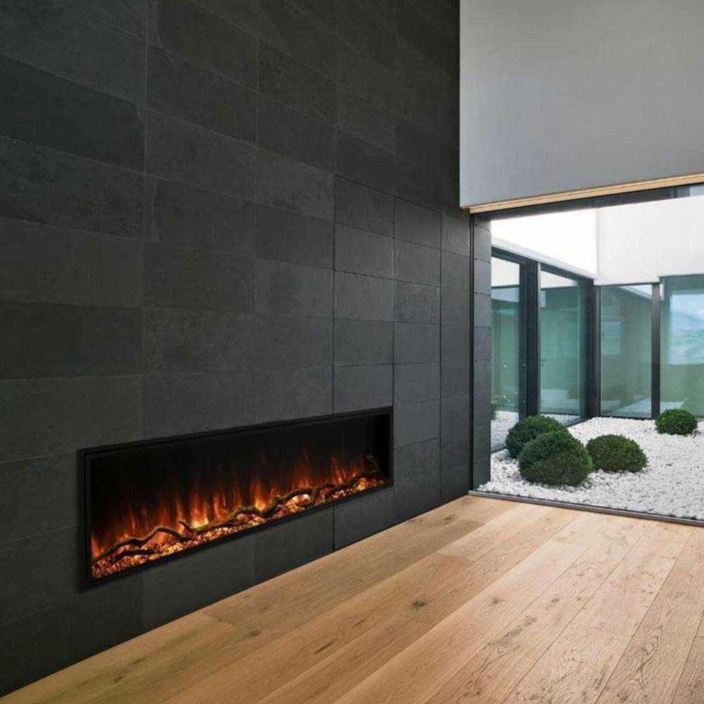 Modern Flames Landscape Pro Slim 68-Inch Built-In Electric Fireplace [LPS-6814V2] (SAK72941) - Saksby Wholesale - Left Corner View Of A Gray Accent Wall