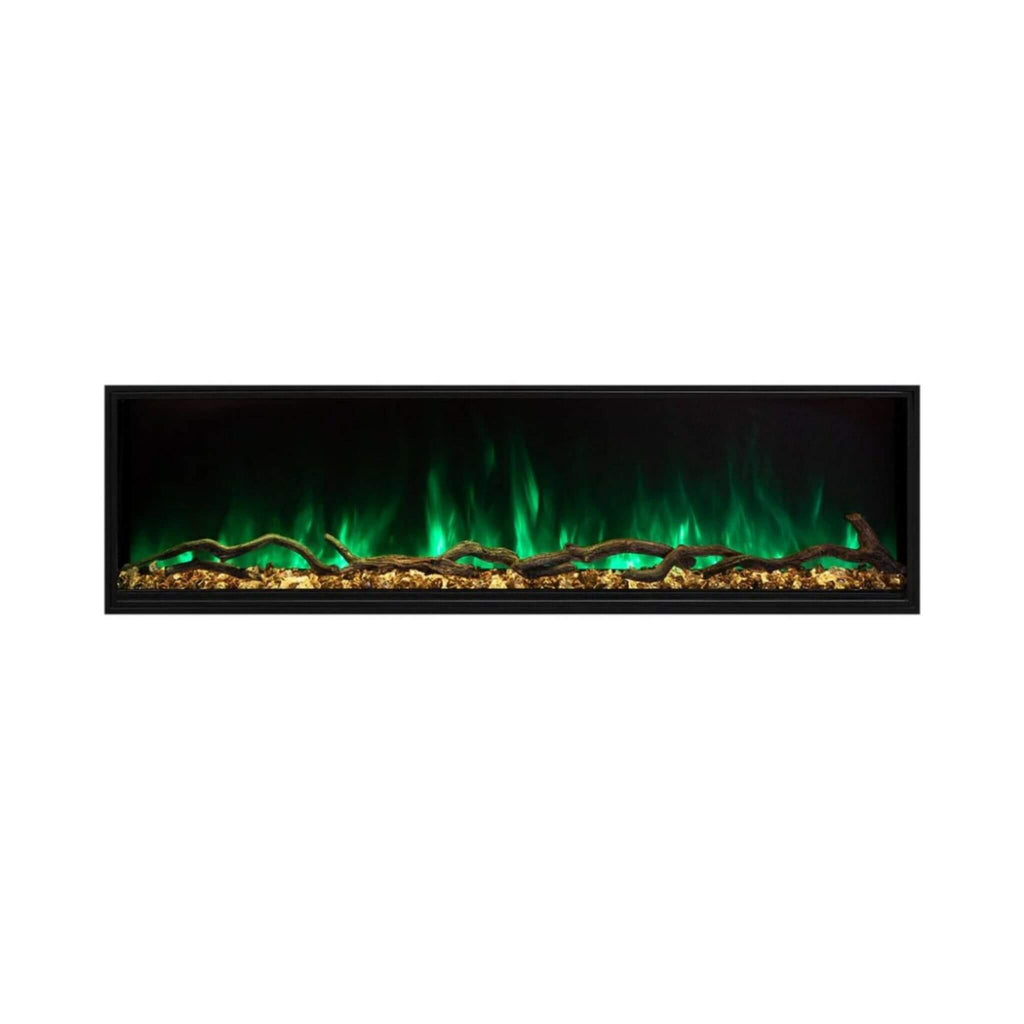 Modern Flames Landscape Pro Slim 68-Inch Built-In Linear Electric Fireplace [LPS-6814] (SAK32109) - Saksby Wholesale - Green Flames and Brown Logs View