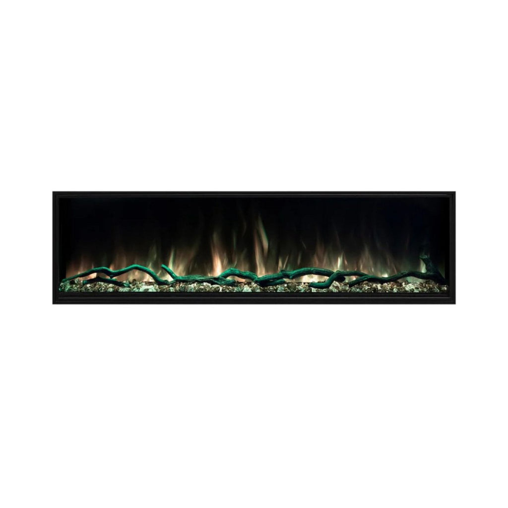 Modern Flames Landscape Pro Slim 68-Inch Built-In Linear Electric Fireplace [LPS-6814] (SAK32109) - Saksby Wholesale - Light Yellow Flames and Green Logs View