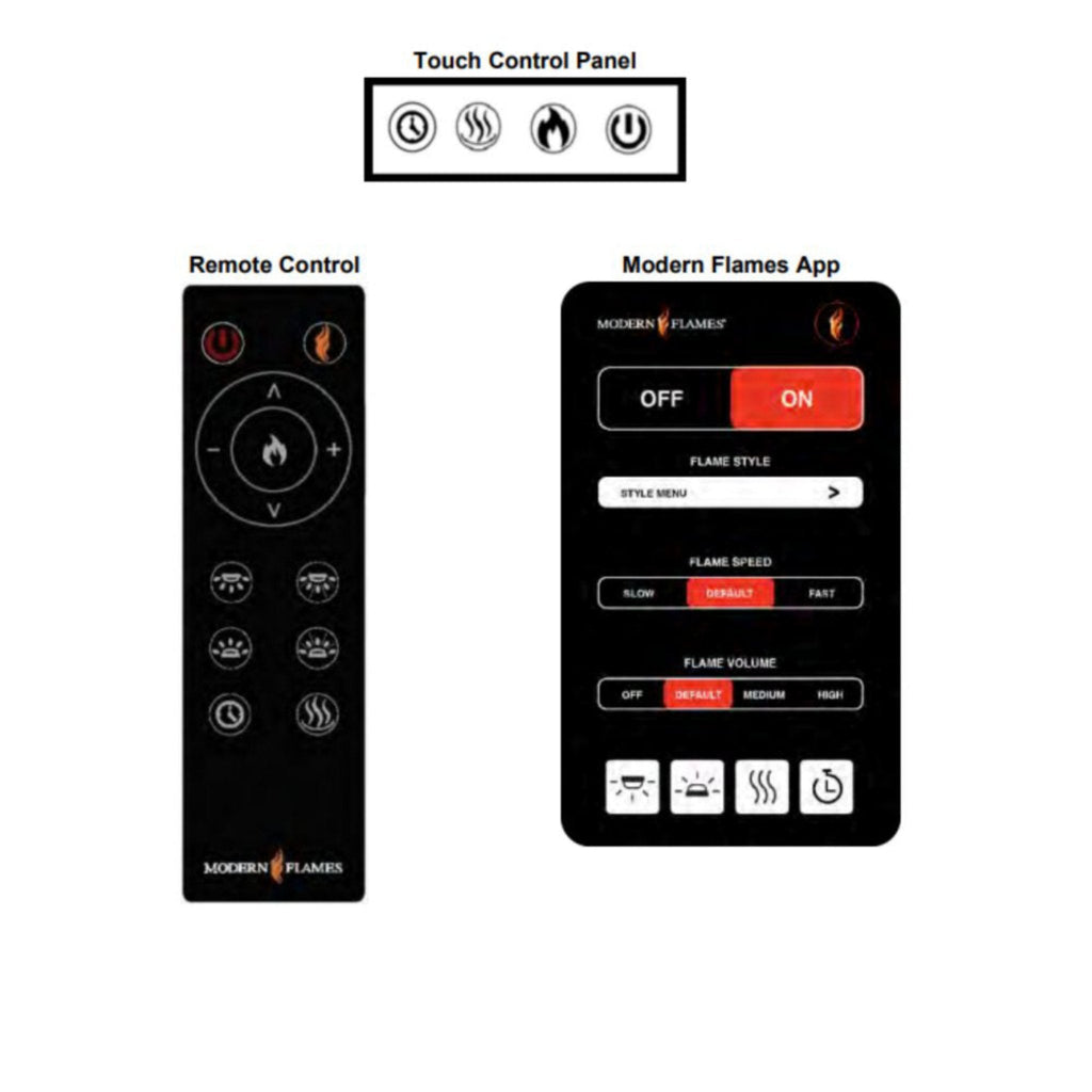 Modern Flames Orion Slim 76" Heliovision Single-Sided Electric Fireplace [OR76-SLIM] SAKSBY - Remote Control and App View