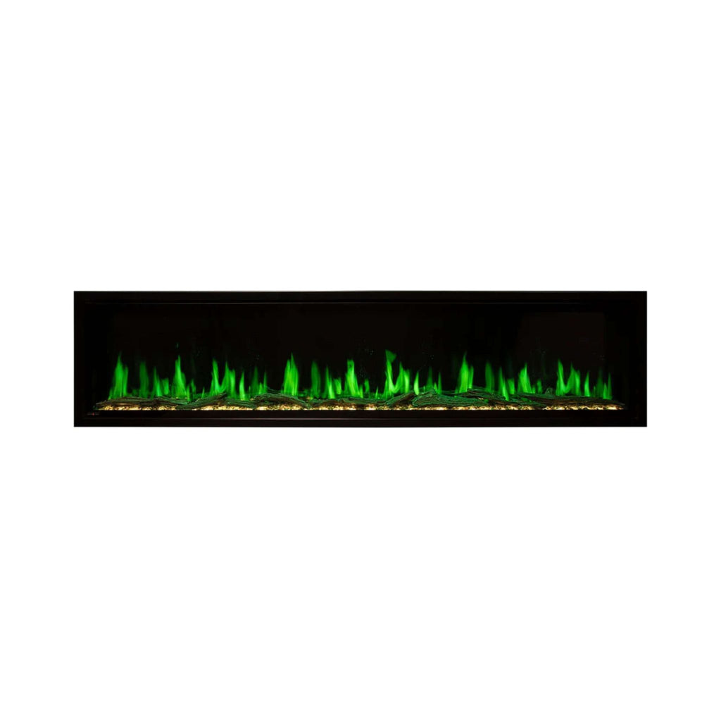 Modern Flames Orion Multi 76-Inch Heliovision Built-In Electric Fireplace [OR76-MULTI] (SAK93726) - Saksby Wholesale - Green Flames View