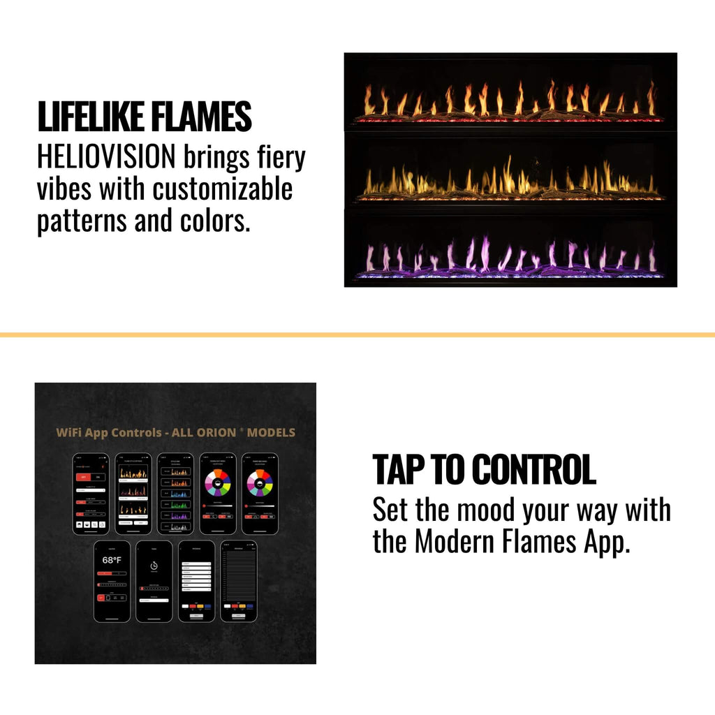 Modern Flames Orion Slim 100-Inch Heliovision Single-Sided Fireplace [OR100-SLIM] (SAK95432) - Saksby Wholesale - Features View