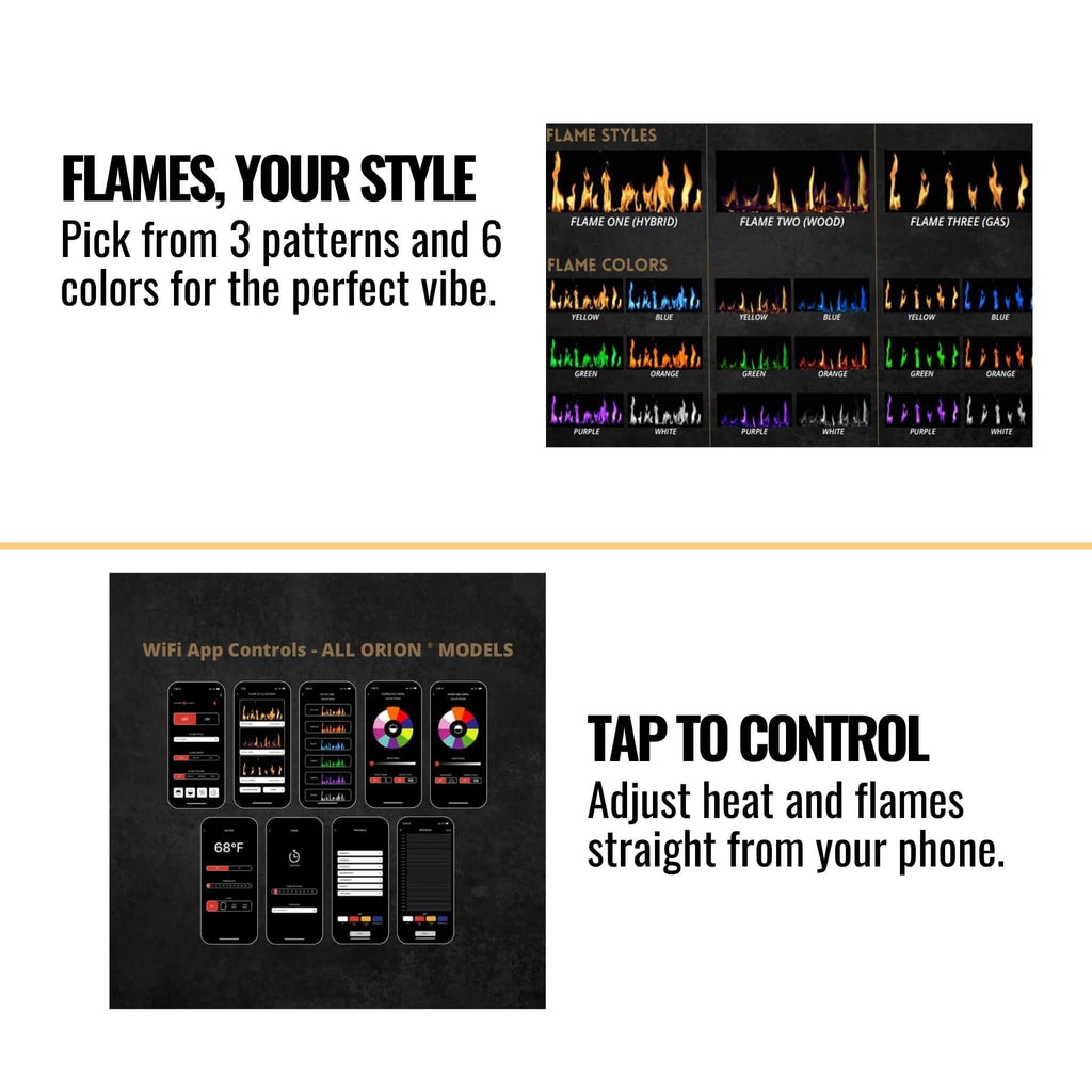 Modern Flames Orion Slim 76-Inch Heliovision Single-Sided Electric Fireplace [OR76-SLIM] (SAK41935) - Saksby Wholesale - Features View