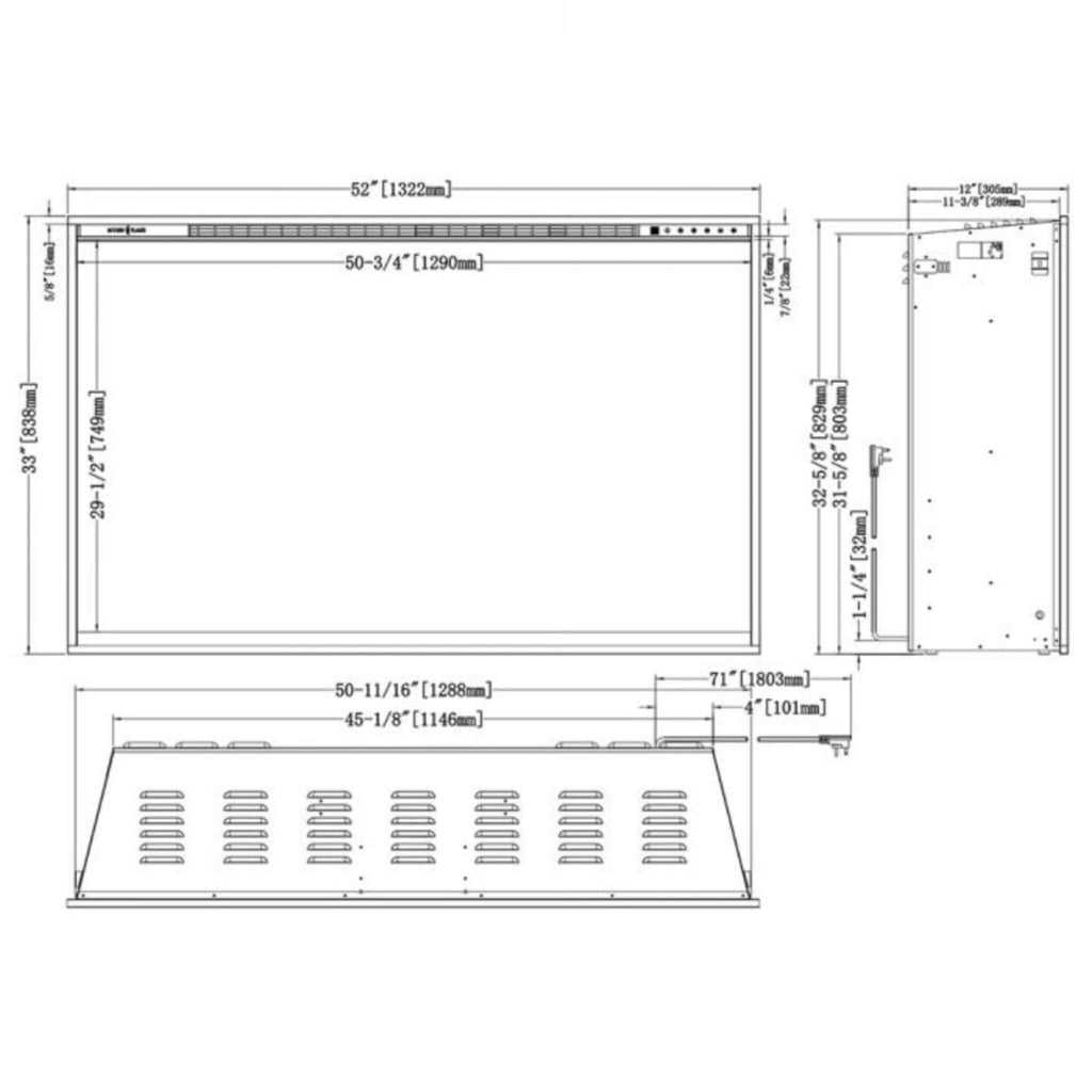 Modern Flames Redstone 54" Built-In Traditional Electric Fireplace [RS-5435] SAKSBY - Dimensions View