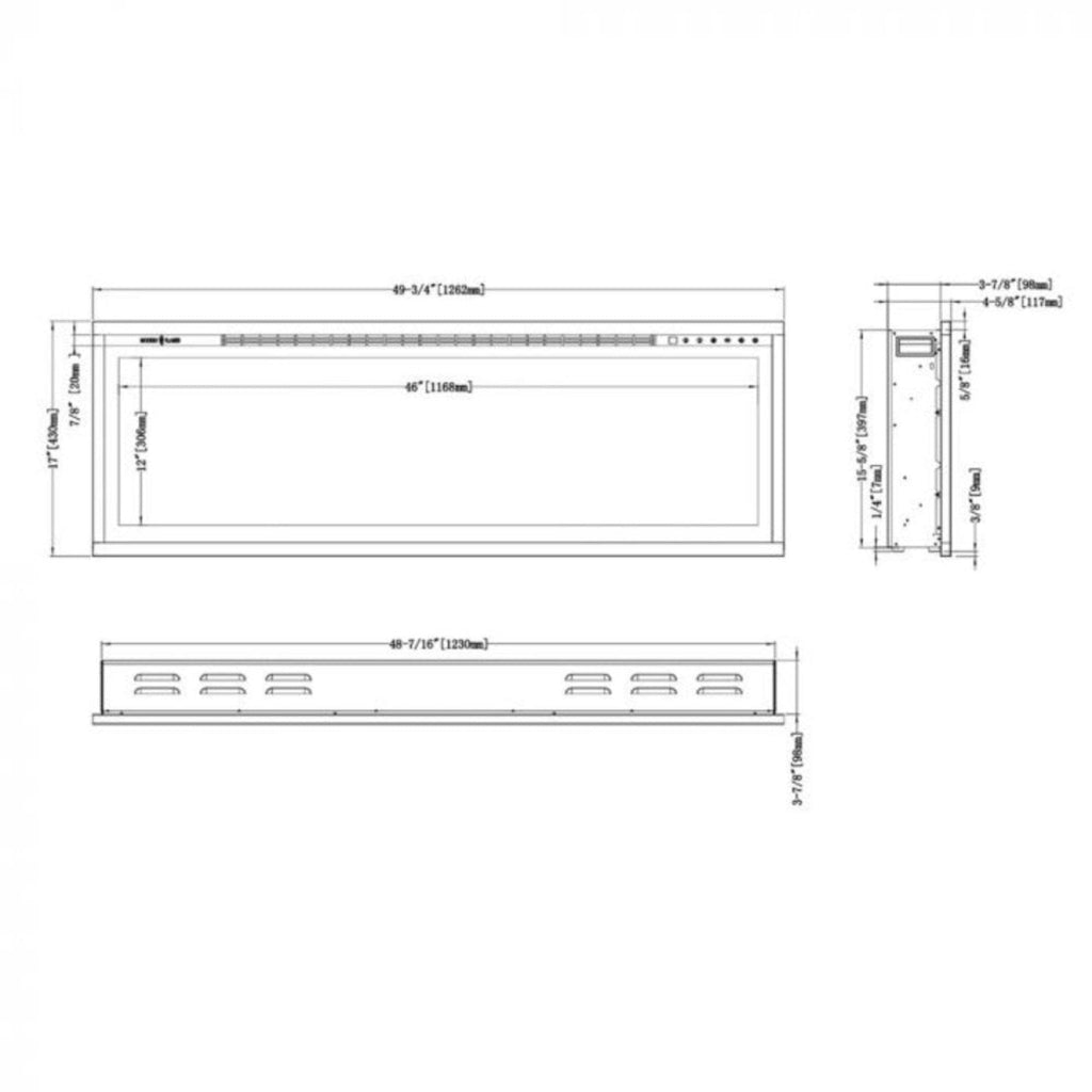 Modern Flames Spectrum Slimline 50-Inch Wall Mount Linear Electric Fireplace [SPS-50B] (SAK69230) - Saksby Wholesale - Dimensions View