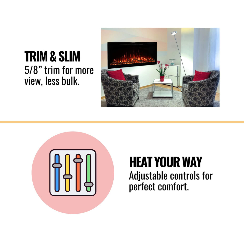 Modern Flames Spectrum Slimline 50-Inch Wall Mount Linear Electric Fireplace [SPS-50B] (SAK69230) - Saksby Wholesale - Features View