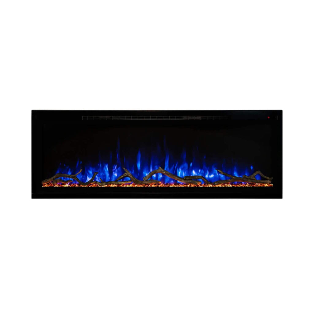 Modern Flames Spectrum Slimline 60-Inch Built-In Linear Electric Fireplace [SPS-60B] (SAK81537) - Saksby Wholesale - Blue Flames View With Logs