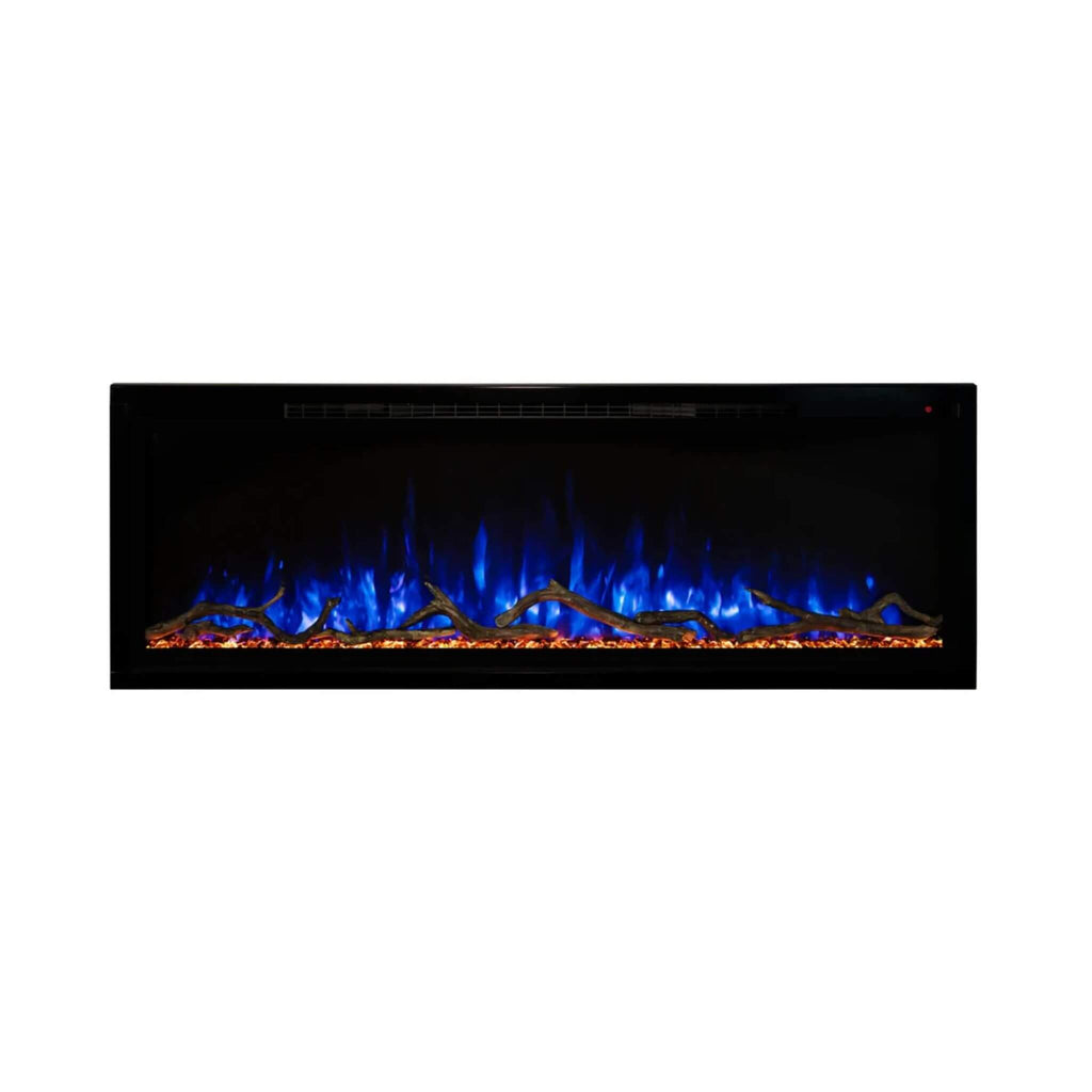 Modern Flames Spectrum Slimline 74-Inch Built-In Linear Electric Fireplace [SPS-74B] (SAK73458) - Saksby Wholesale - Blue Flames With Logs View