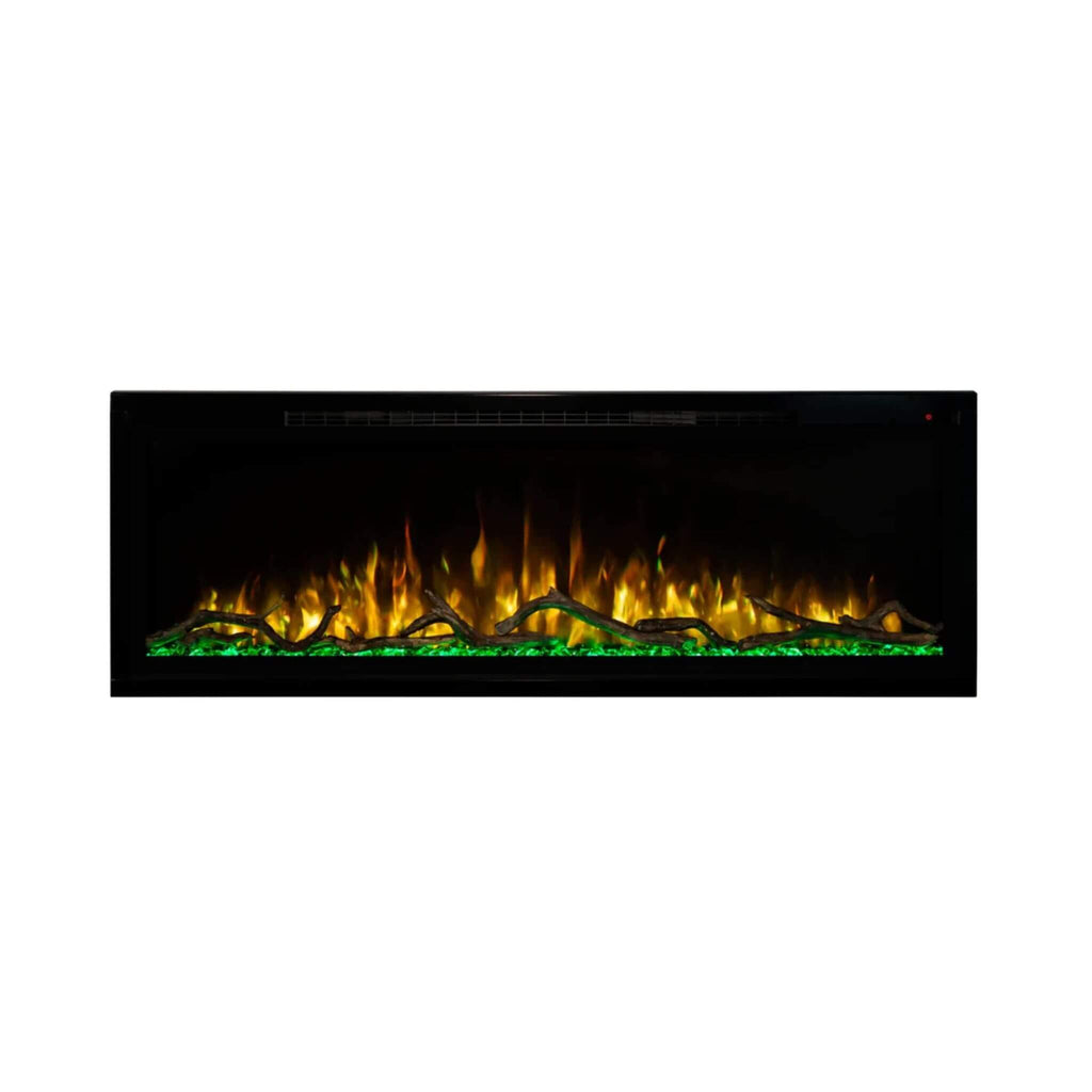 Modern Flames Spectrum Slimline 74-Inch Built-In Linear Electric Fireplace [SPS-74B] (SAK73458) - Saksby Wholesale - Yellow Flames With Green Crystals View