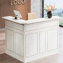 Modern L-Shaped Reception Desk With Storage Shelves (SAK81036) - Saksby Wholesale - White Desk In Lifestyle Image