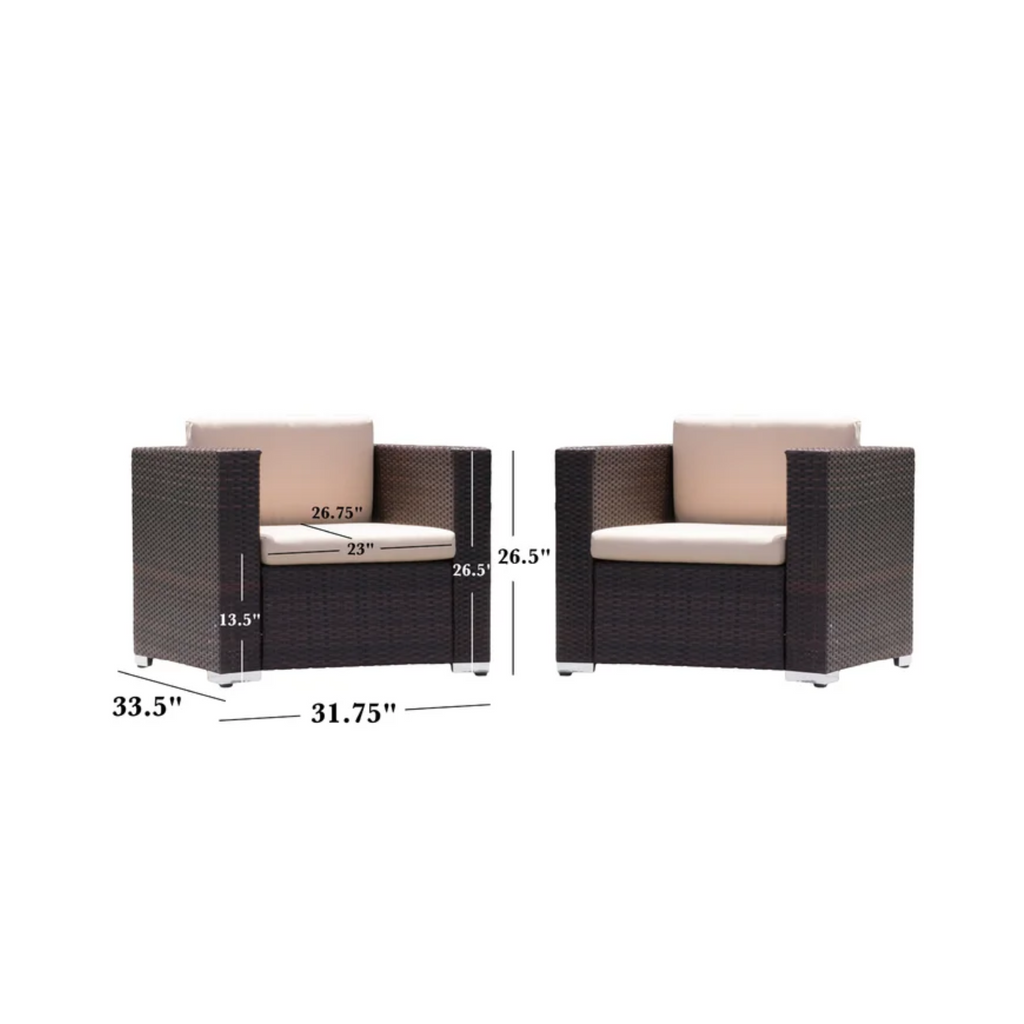 Modern Rattan Outdoor Water-Resistant Wicker Patio Chairs With Cushions [Set Of 2 PCS] (SAK76544) - Saksby Wholesale - With Dimensions