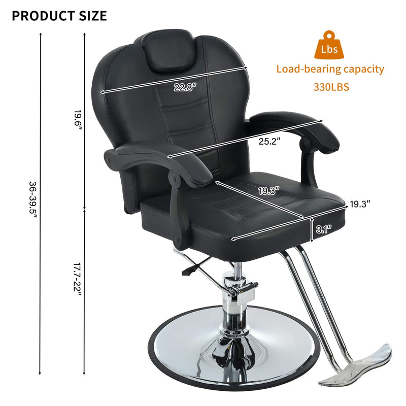 Modern Reclining Barber Chair With Adjustable Headrest And Hydraulic Pump (SAK62751) - Saksby Wholesale - Product Dimensions