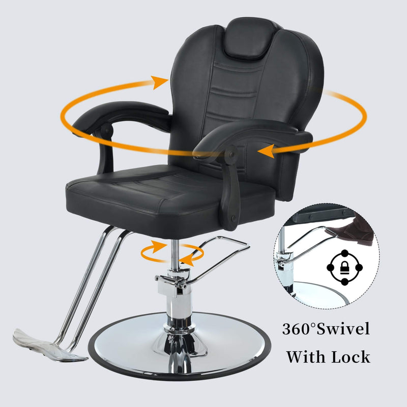 Modern Reclining Barber Chair With Adjustable Headrest And Hydraulic Pump (SAK62751) - Saksby Wholesale - Swivel With lock