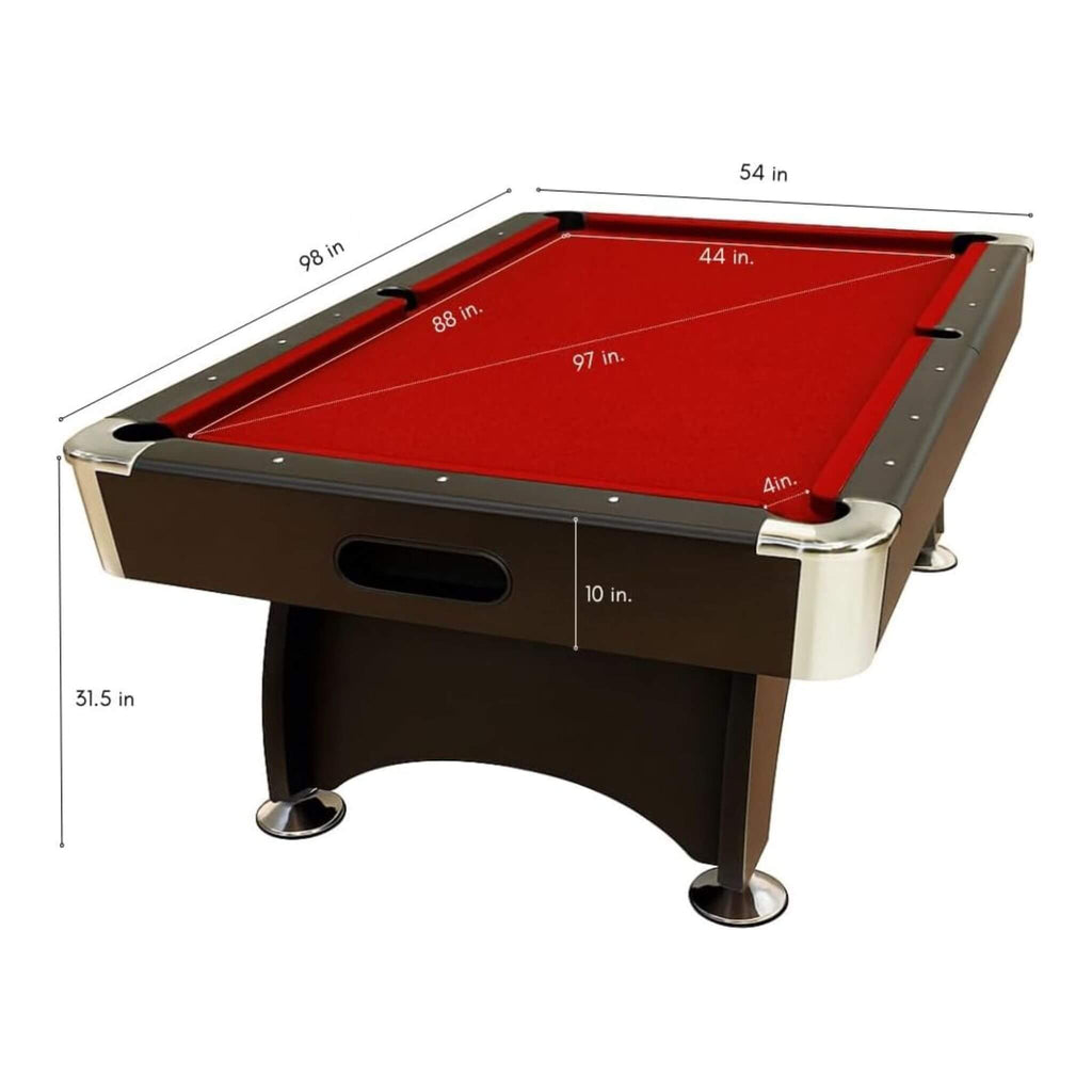 8FT Modern Red Felt Billiard Pool Table With Automatic Ball Return And Accessories (SAK76139) - Saksby Wholesale - Dimensions