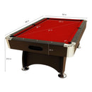 8FT Modern Red Felt Billiard Pool Table With Automatic Ball Return And Accessories (SAK76139) - Saksby Wholesale - Dimensions