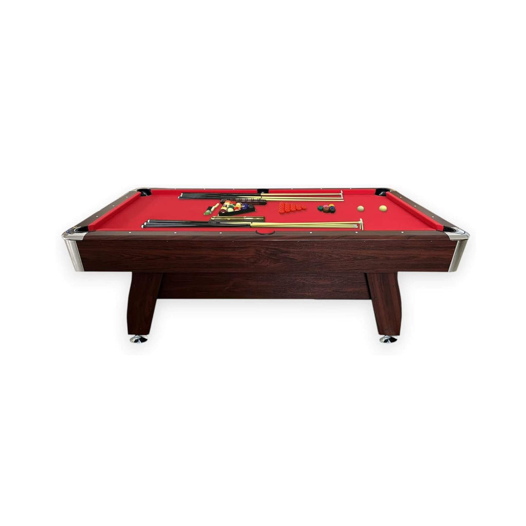 8FT Modern Red Felt Billiard Pool Table With Automatic Ball Return And Accessories (SAK76139) - Saksby Wholesale - Front View