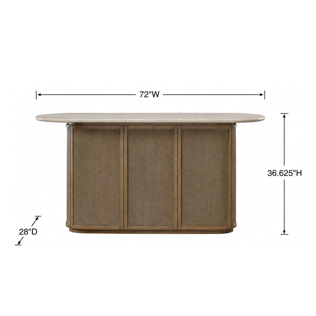 Modern Red Oak Home Bar Cabinet With Travertine Stone Top And Natural Rope Front (SAK72931) - Saksby Wholesale - Dimensions
