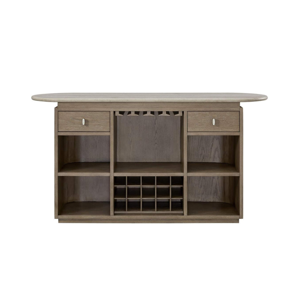 Modern Red Oak Home Bar Cabinet With Travertine Stone Top And Natural Rope Front (SAK72931) - Saksby Wholesale - Front Right  View