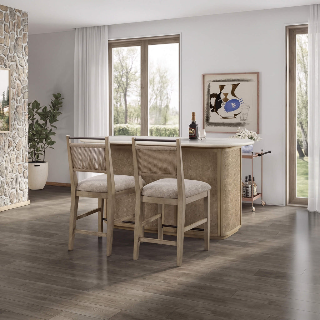 Modern Red Oak Home Bar Cabinet With Travertine Stone Top And Natural Rope Front (SAK72931) - Saksby Wholesale - Other Design View