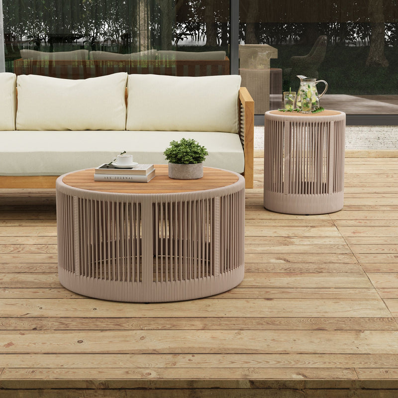 Modern Rustic Coffee Table & Side Table With Woven Rope Design (SAK56739) - Saksby Wholesale - Coffee Table Only Lifestyle