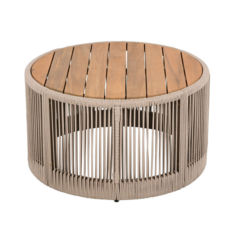 Modern Rustic Coffee Table & Side Table With Woven Rope Design (SAK56739) - Saksby Wholesale - Front View Coffee Table White Background