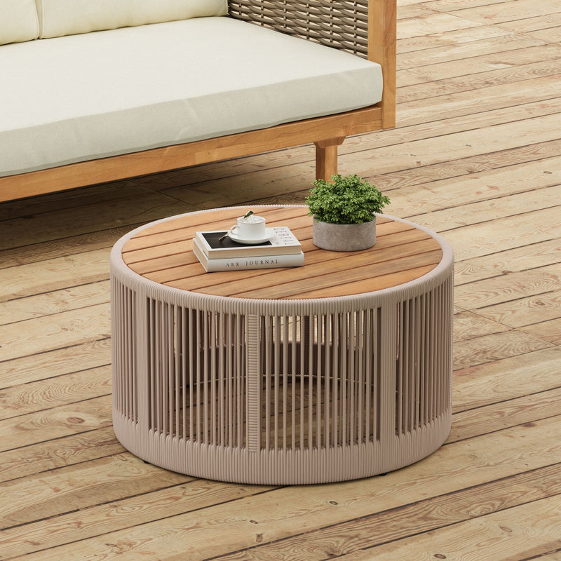 Modern Rustic Coffee Table & Side Table With Woven Rope Design (SAK56739) - Saksby Wholesale - Front View Coffee Table