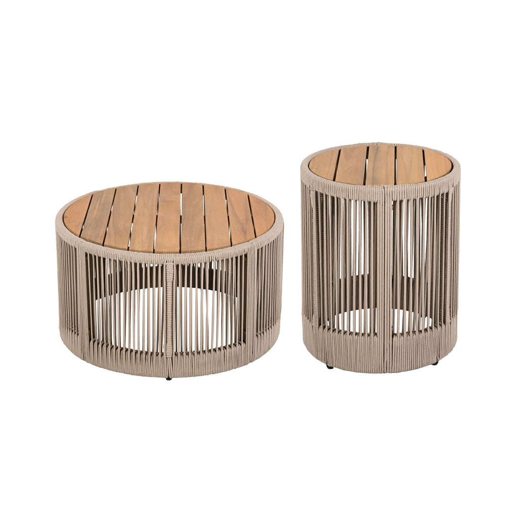 Modern Rustic Coffee Table & Side Table With Woven Rope Design (SAK56739) - Saksby Wholesale - In White Background