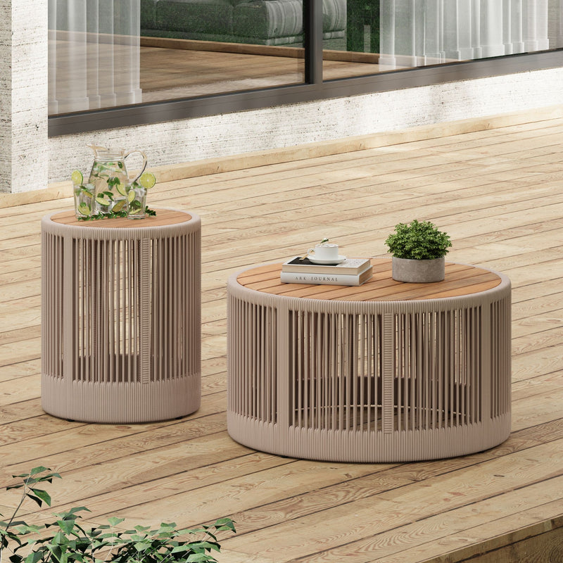 Modern Rustic Coffee Table & Side Table With Woven Rope Design (SAK56739) - Saksby Wholesale - Outdoor Lifestyle