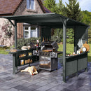 [09X10FT] Modern Slanted Hardtop Alloy Steel Grill Gazebo (SAK32687) - Saksby Wholesale - Lifestyle Gray In Backyard