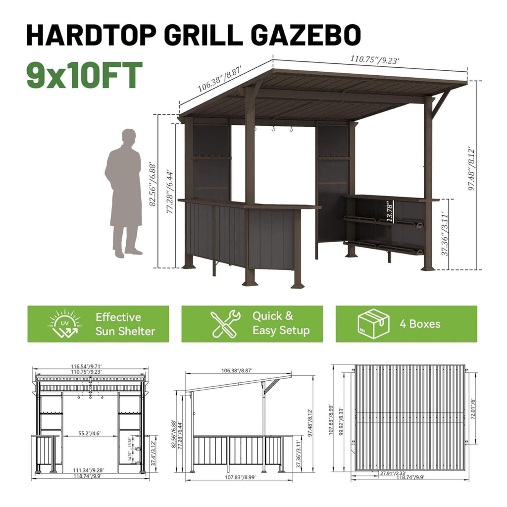[09X10FT] Modern Slanted Hardtop Alloy Steel Grill Gazebo (SAK32687) - Saksby Wholesale - Dimensions