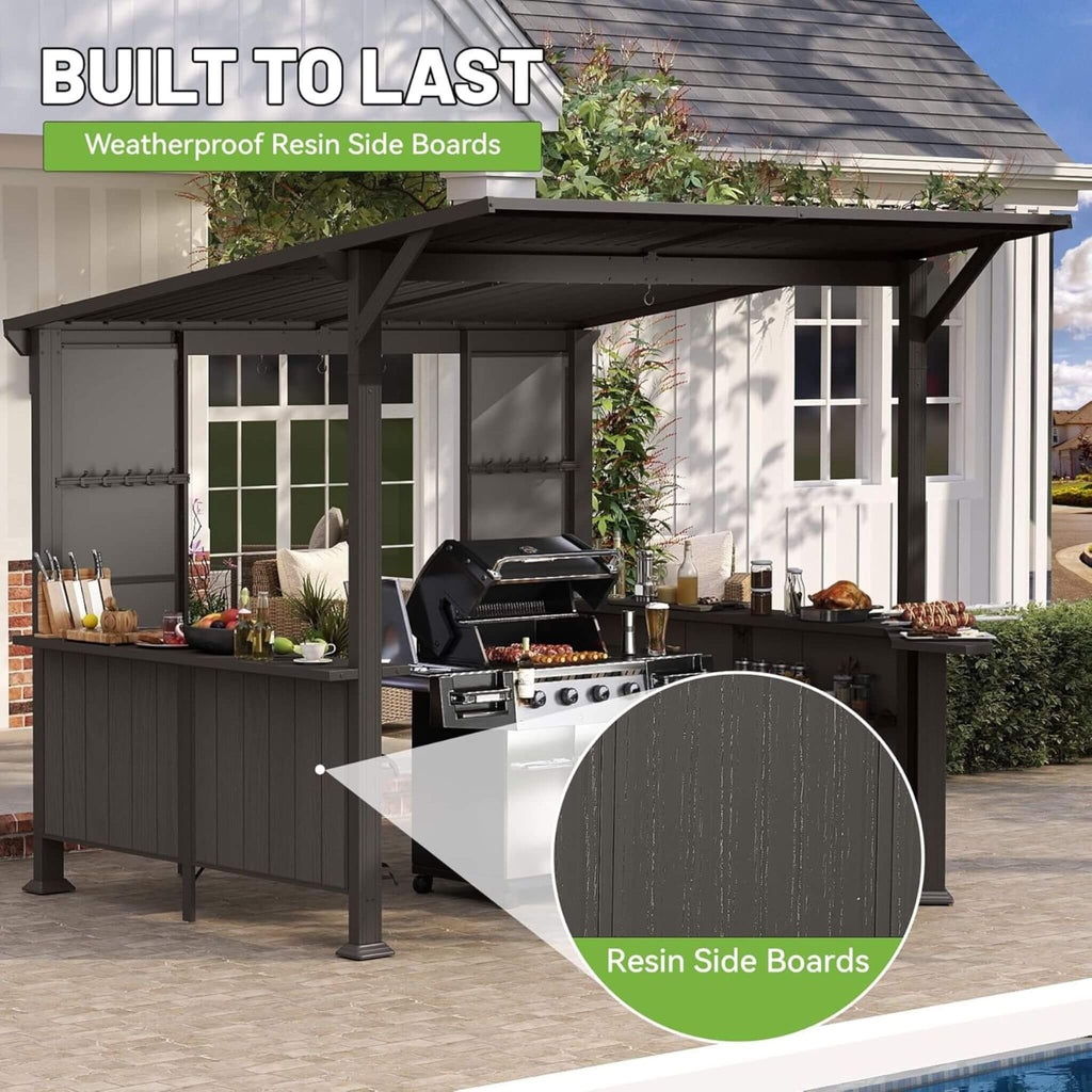 [09X10FT] Modern Slanted Hardtop Alloy Steel Grill Gazebo (SAK32687) - Saksby Wholesale - Waterproof Design