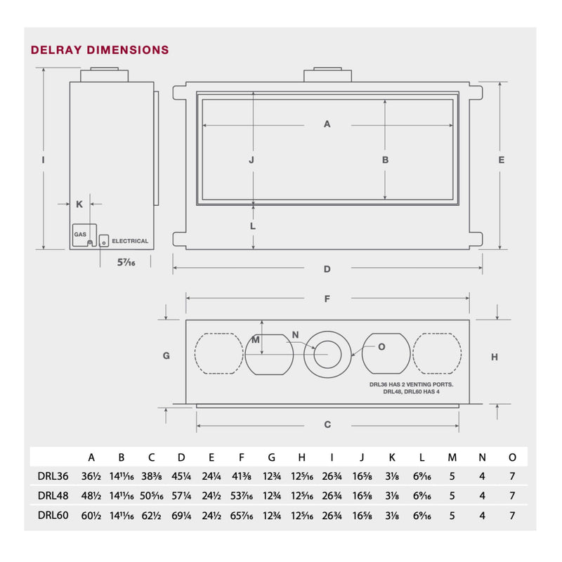 Montigo DelRay Linear 36" Direct Vent Natural Gas Fireplace [DRL3613NI] (SAK31245) SAKSBY - Dimensions View