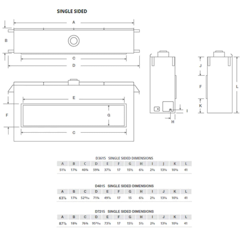 Montigo Distinction 48" Single Sided Linear Direct Vent Gas Fireplace [D4815NI-2] (SAK48267) SAKSBY - Dimensions View