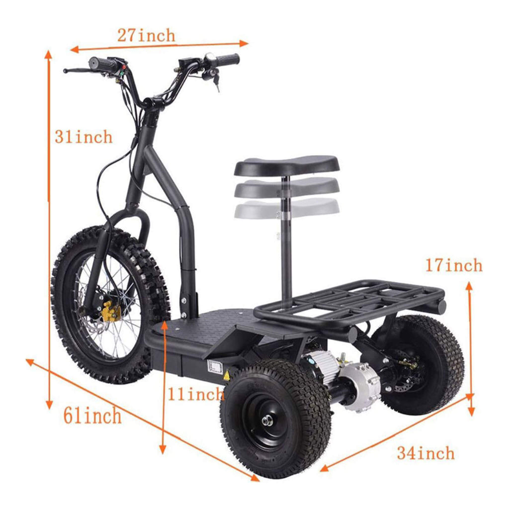 MotoTec 48V 1200W Electric Trike Three Wheel Scooter (SAK86025) - Saksby Wholesale - Dimensions