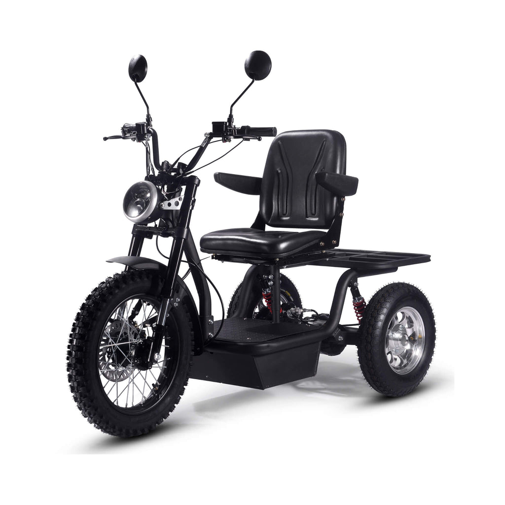 MotoTec 60V 1800W Electric Powered Trike Black Adult Three Wheel Scooter (SAK86025) - Saksby Wholesale - Front Left View