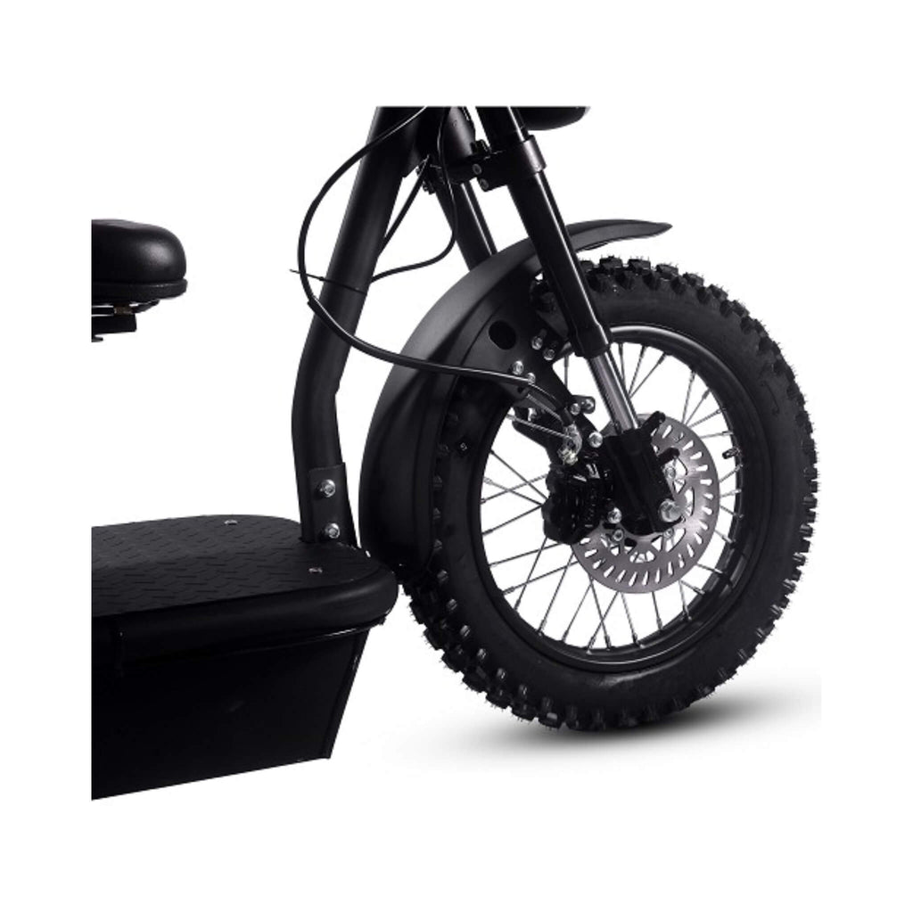 MotoTec 60V 1800W Electric Powered Trike Black Adult Three Wheel Scooter (SAK86025) - Saksby Wholesale - Front Wheel View