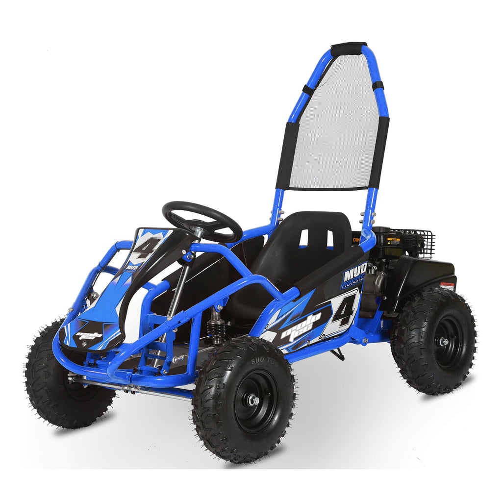 MotoTec Mud Monster 98cc Full Suspension Gas-Powered Go-Kart (SAK281490) SAKSBY - Blue Front-Left Corner View