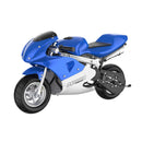 MotoTec Phantom 49CC Two-Stroke Gas Pocket Bike Blue - Saksby Wholesale - Front Left View