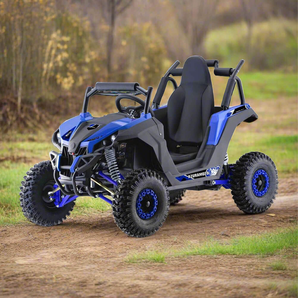 MotoTec Raider 1200W 48V/12AH Kids Electric Full Suspension UTV Blue - Saksby Wholesale - Lifestyle Front Left View