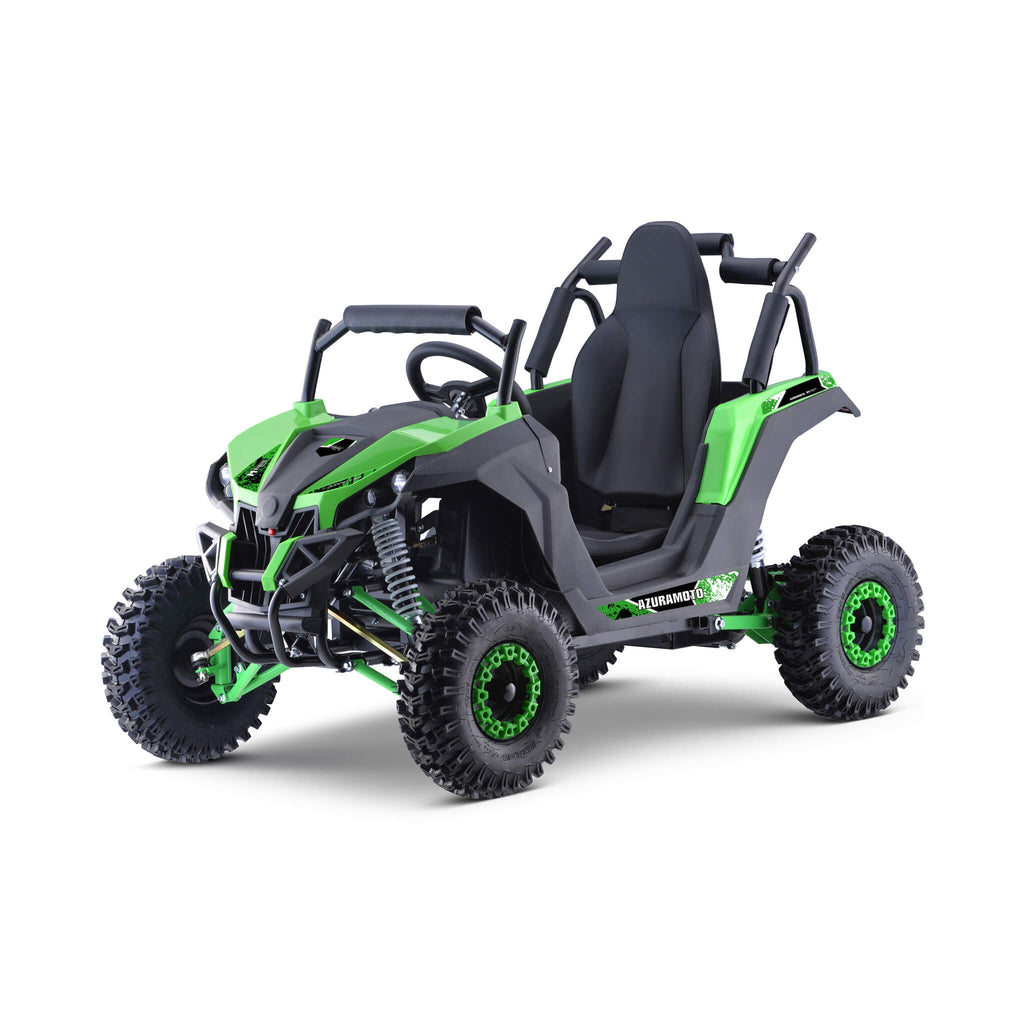 MotoTec Raider 1200W 48V/12AH Kids Electric Full Suspension UTV Green - Saksby Wholesale - Front Left View