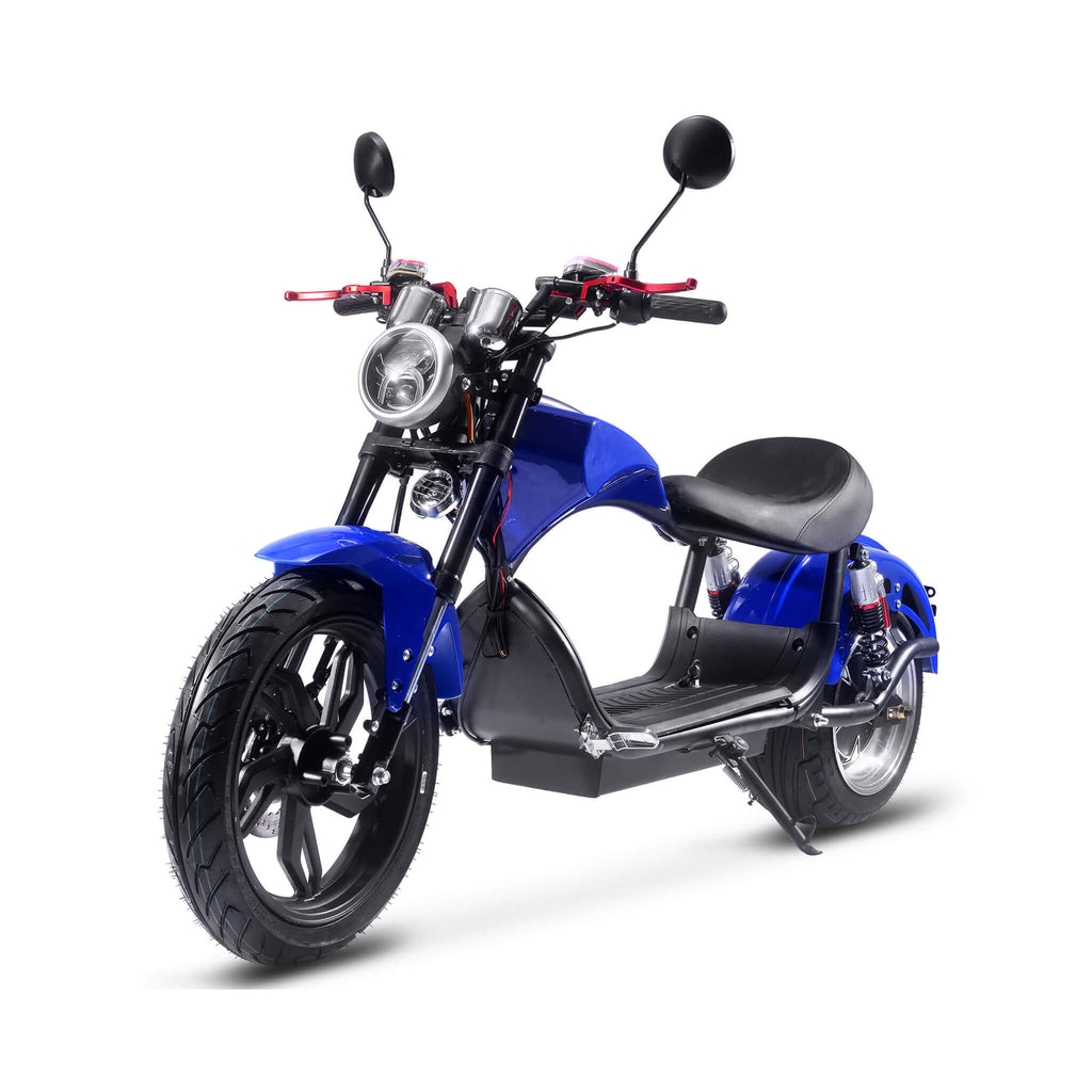MotoTec Raven 60V/30AH 2500W Electric Moped Motorcycle Scooter Blue - Saksby Wholesale - Front Left View