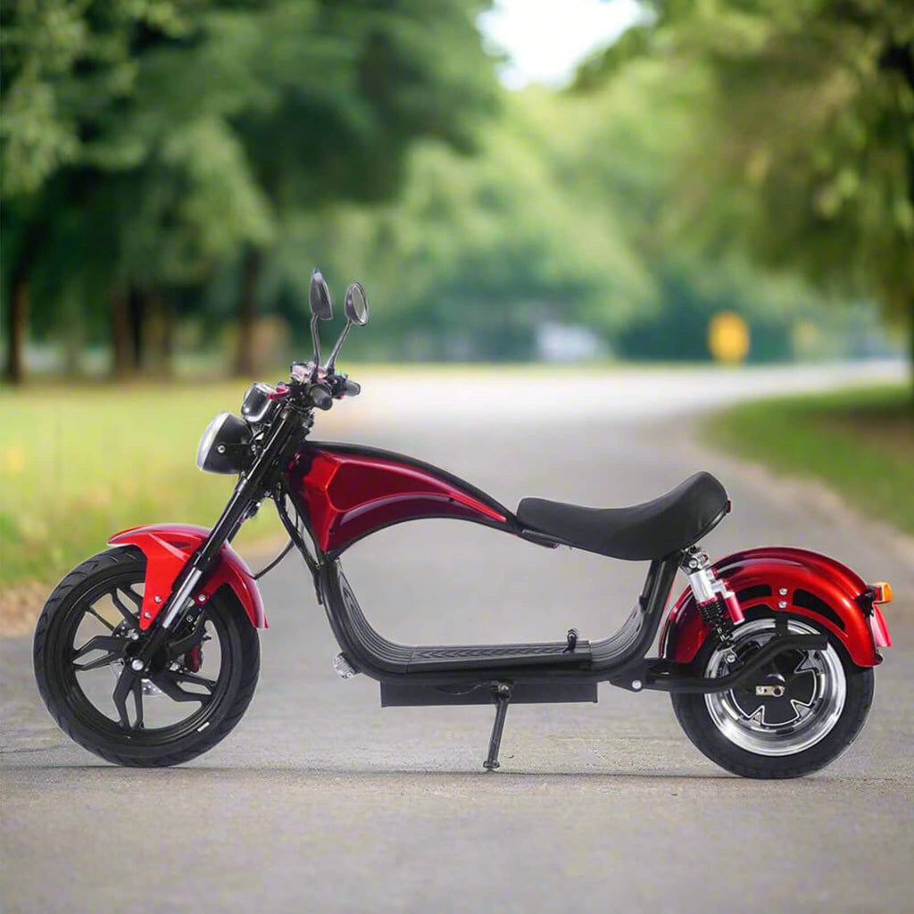 MotoTec Raven 60V/30AH 2500W Electric Moped Motorcycle Scooter Red - Saksby Wholesale - Side Left View